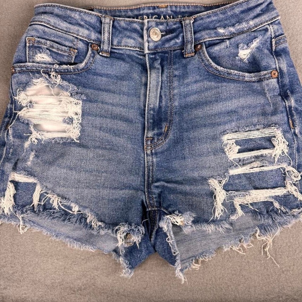 American Eagle High Rise Distressed Denim Cutoff Shorts Women's 0 Raw Hem